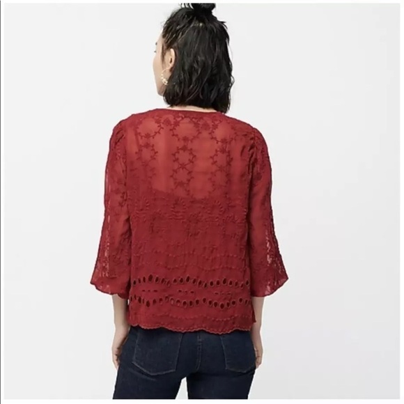 J Crew Mixed Embroidery Shirt Lace Top Red NWT XS - Picture 6 of 10